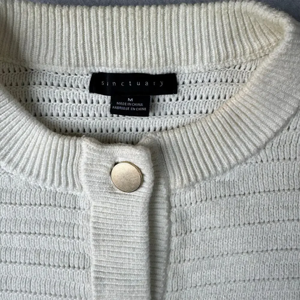 Sanctuary Cream Pointelle Chunky Knit Cardigan Gold Button Sweater Jacket -‎ Med